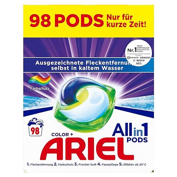 Ariel Waschmittel All-in-1 Pods, Farbe Waschmittel, 98 Waschladungen