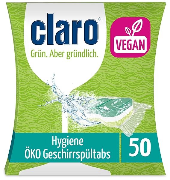 Claro Hygiene Geschirrspüler-Tabs - Phosphatfrei/Biologisch abbaubar - 50 Stück