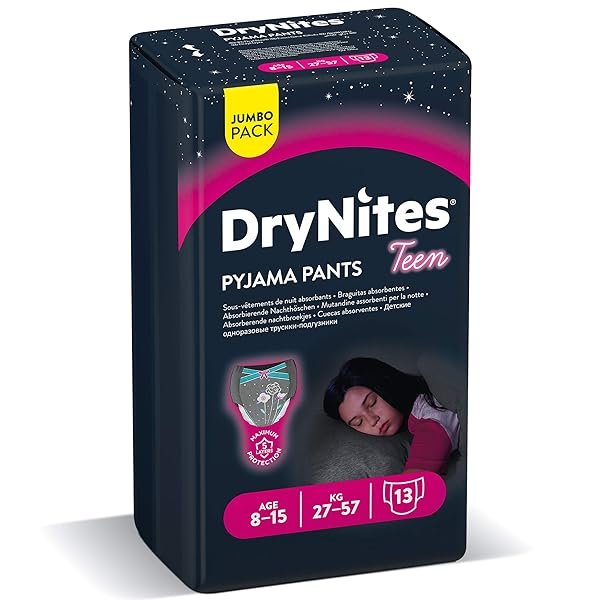 Huggies DryNites, 13 Höschen für die Nacht Mädchen 8 – 15 Jahre (27 – 57 kg)