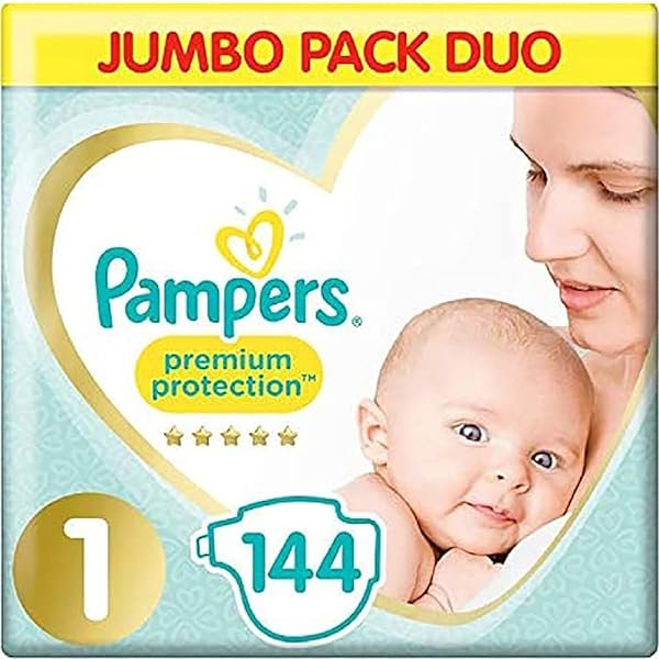 Pampers Baby Windeln Größe 1 (2-5 kg) Premium Schutz (Neugeborene), 144 Windeln, Jumbo Pack Duo, Baby Essentials für Neugeborene