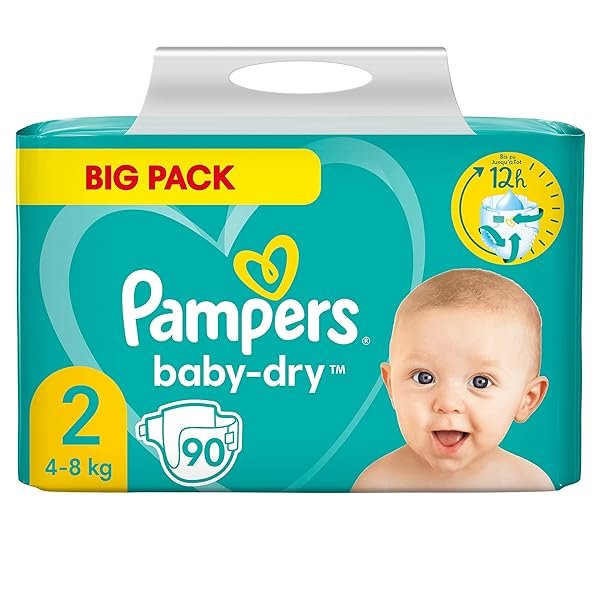 Pampers Baby Windeln Größe 2 (4-8kg) Baby-Dry, Mini, BIG PACK, bis zu 12 Stunden Rundum-Auslaufschutz, 90 Stück