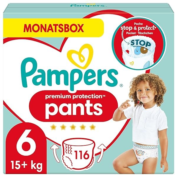 Pampers Baby Windeln Pants Größe 6 (15kg+) Premium Protection,116 Höschenwindeln, Alte Version