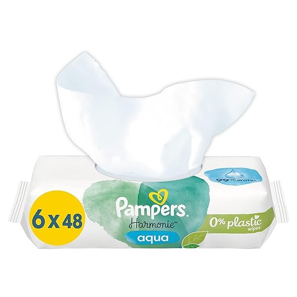 Pampers Harmonie Aqua Baby Feuchttücher (6 x 48), sanfter Hautschutz für zarte Haut mit 99% Wasser, 288 Tücher