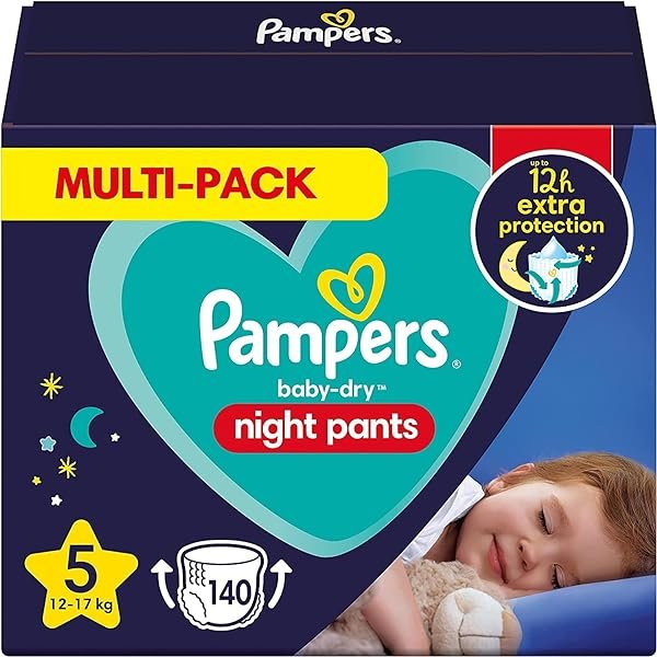 Pampers Night Windeln Pants Größe 5 (12kg-17kg) Baby-Dry, 140 Höschenwindeln, Alte Version