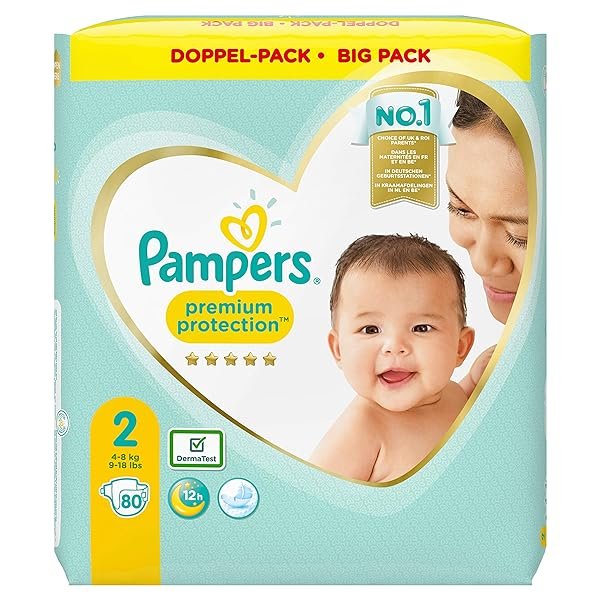Pampers Premium Protection Windeln, Gr. 2, 4kg-8kg, Doppel-Pack (1 x 80 Windeln)