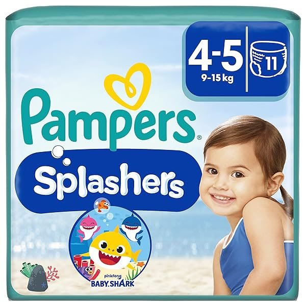 Pampers Windeln Größe 4-5, Splashers Baby Shark Limited Edition, 11 Stück, Einweg-Schwimmwindeln, für sicheren Schutz im Wasser