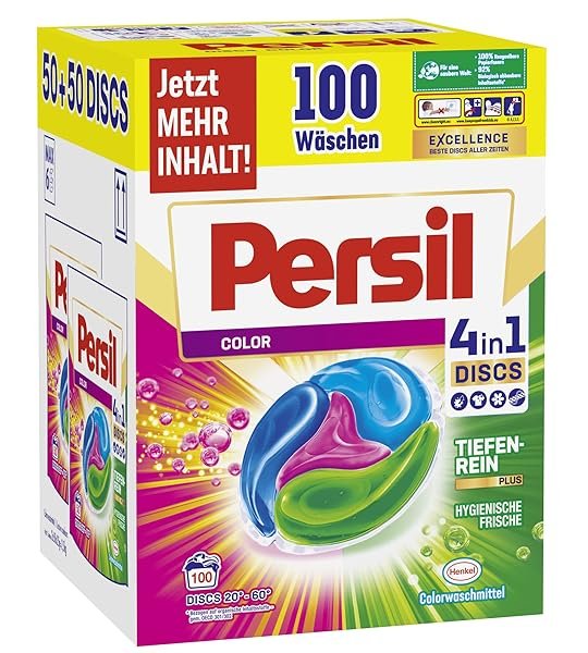 Persil Color 4in1 DISCS (100 Waschladungen), Colorwaschmittel mit Tiefenrein-Plus Technologie für leuchtende Farben, 92% biologisch abbaubare Inhaltsstoffe*