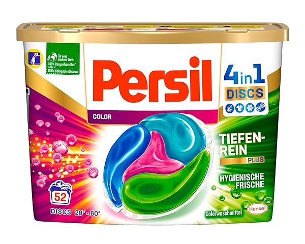 Persil Color 4in1 Discs (52 Waschladungen), Colorwaschmittel mit Tiefenrein-Plus Technologie und langanhaltender Frische, Waschmittel für leuchtende Farben