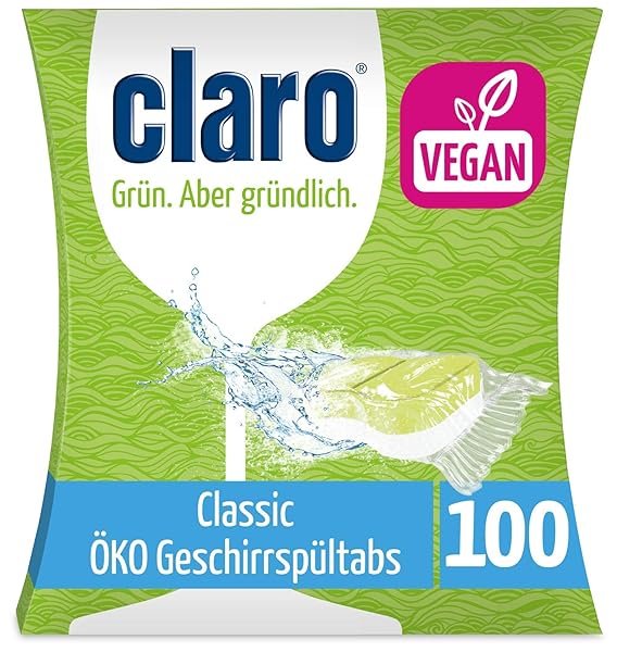 claro Classic Geschirrspül-Tabs - 100 Stück Öko-Spülmaschinen-Tabs - phosphatfrei & vegan - wasserlösliche Folie